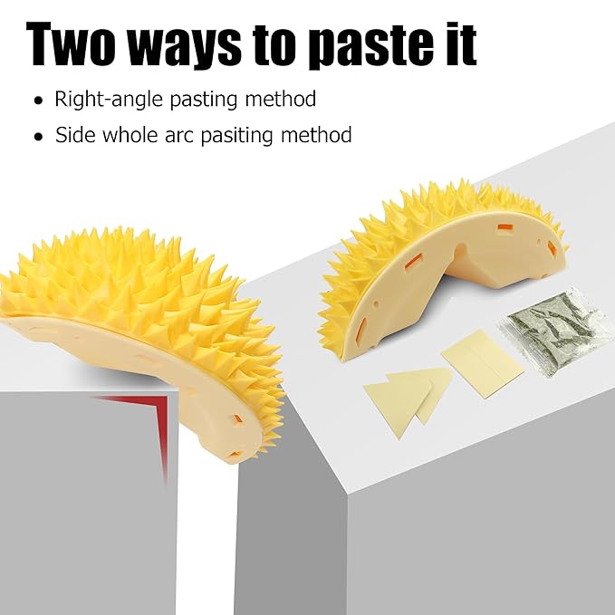 YAODHAOD Cat Corner Scratcher Durian Shaped Corner Tickler Cat Mint Self Groomer Toy Kittens Wall Corner Massage Comb Scratcher Board for Indoor Cats (Yellow)
