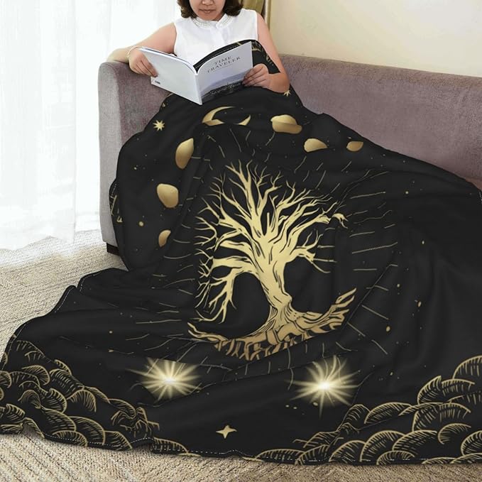 Moon Sun Mystic Tree Throw Blanket Soft Cozy Plush Warm Fleece Blanket for Sofa Couch Bed 80"X60"