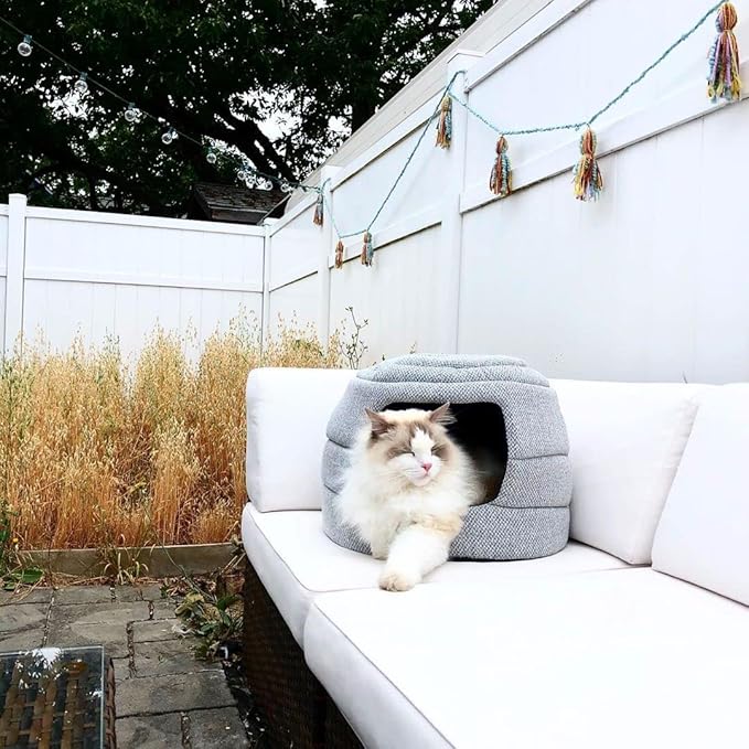 Travel Cat Meowbile Indoor Cat House - 25x18x17 inches Premium Convertible and Durable Hideaway Cat Bed and Cave - Soft Gray Collapsible and Easy to Clean, Padded, Comfortable and Cozy Cat Bed Cave