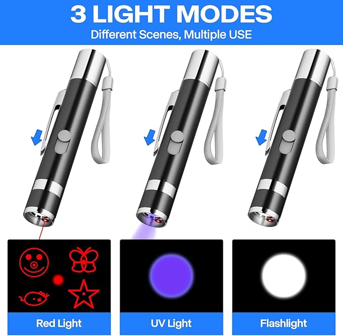 Cat Toys, Cat Toy Red Pointer for Indoor, Rechargeable, 5 Adjustable Patterns, 3 Modes Training Chaser Pet Toy Pointer, Interactive Pet Cat/Dog Toy for Cats Fun Playing Exercise(Black)