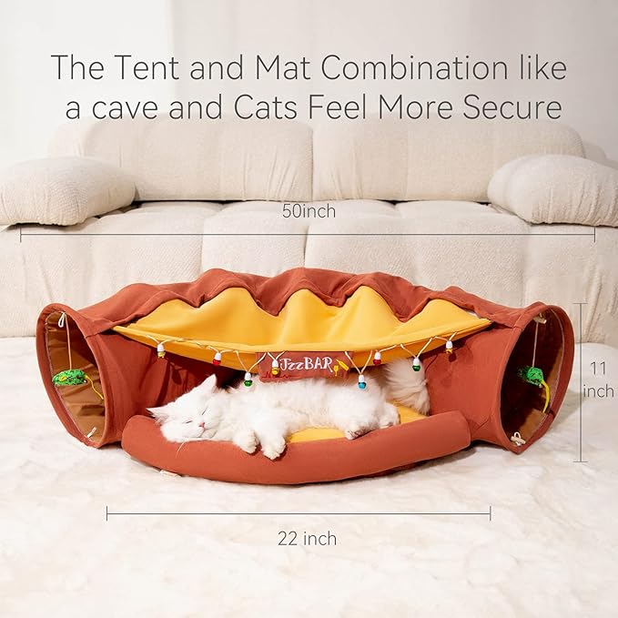 HIPIPET Cat Tunnel for Indoor Cats, Cat Tube with Collapsible Washable Cat Bed,Premium Cat Toy for Small Medium Large Cat.(Bar)…