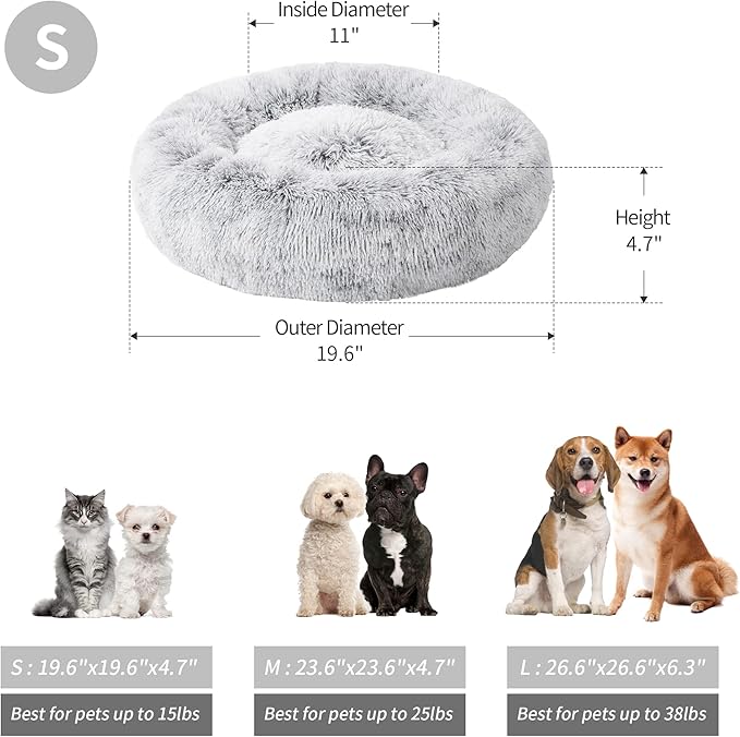 Love's cabin 20in Cat Beds for Indoor Cats - Cat Bed with Machine Washable, Waterproof Bottom - Grey Fluffy Dog and Cat Calming Cushion Bed for Joint-Relief and Sleep Improvement