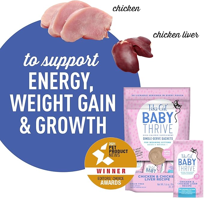 Tiki Cat Baby Thrive, Chicken & Chicken Liver Mousse, 5.6 oz. Pouch (20 Individual Servings)