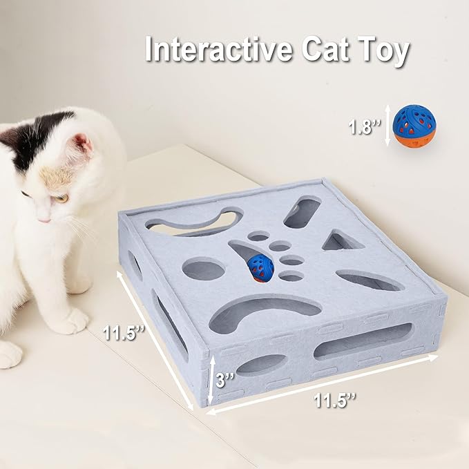 Meeyoview Cat Toys, Interactive Cat Puzzle Toy for Indoor Cats, Soft Felt Cat Ball Games Box, Maze Game Toy for Kitten