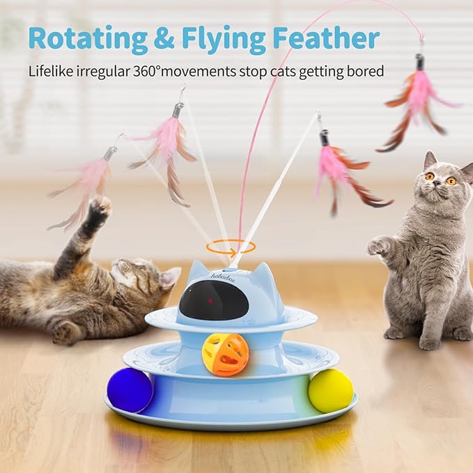 Interactive Cat Toys,5-in-1 Automatic Cat Toy for Indoor Cats, Rechargeable Hide and Seek Toy with PVC Cover