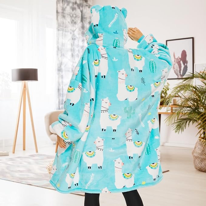 THREE POODLE Wearable Blanket Hoodie for Women, Oversized Sherpa Sweatshirt Blanket for Adults Men, Warm Cozy Alpaca Hooded Blanket, Gifts for Mom Girlfriend Sister