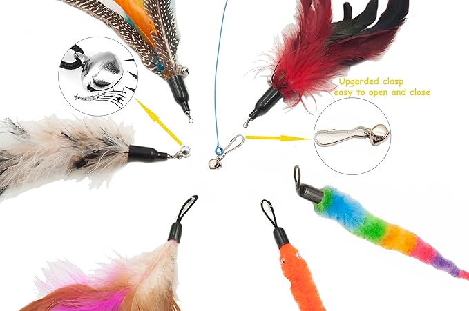 Fashion's Talk Feather Wire Wands Kitten Toys Worm Teaser Wand Cat Toy with Replacement Pack