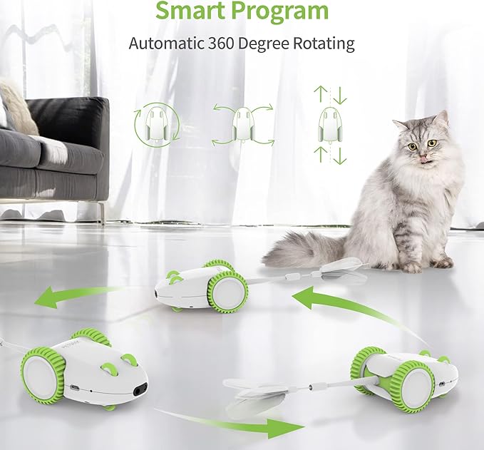 PETGEEK Automatic Cat Toys, Smart Interactive Cat Toy, Rechargeable Electronic Cat Mouse Toys with Cat Catnip Wand, Cat Toys for Indoor Cats, Best Gift for Birthday, Thanksgiving, Christmas, New Year