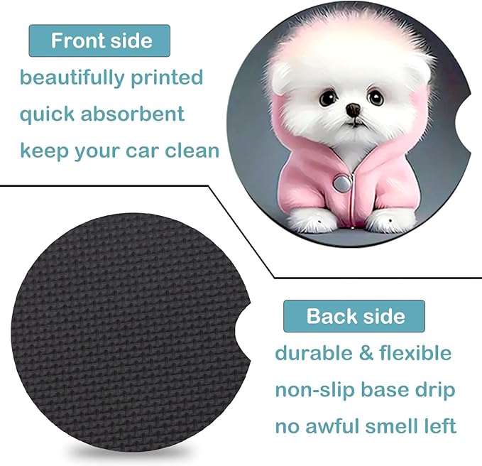 Car Coasters for Cup Holders,2 Pack Dog Car Coasters,2.75" Universal Size Anti Slip Rubber Mat,Automotive Cup Holder Decal Decor Accessories,Gifts for Dog Lovers for Women,Men,Mom