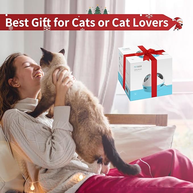 PETGEEK Interactive Cat Toy, Hide Mouse Cat Toy with Squeaky Mouse, Electronic Automatic Cat Toys with Catnip Filled Hidey Mouse, Best Gift for Birthday, Thanksgiving, Christmas, New Year