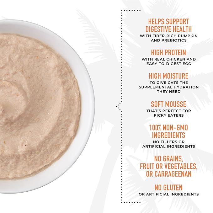 Tiki Cat Special Digestion Mousse, Chicken & Egg Recipe in Broth, Formulated to Support Healthy Digestion, Functional Wet Cat Food, 2.4 oz. Pouches (12 Count)