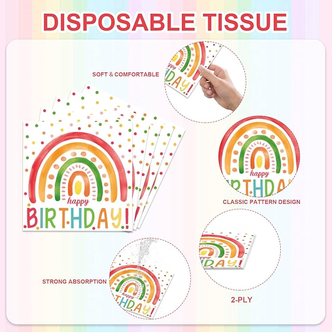 48Pcs Rainbow Birthday Decorations Colorful Boho Rainbow Tableware Set Disposable Plates Napkins Forks Serves 16 Bohemian Retro Rainbow Happy Birthday Party Decorations