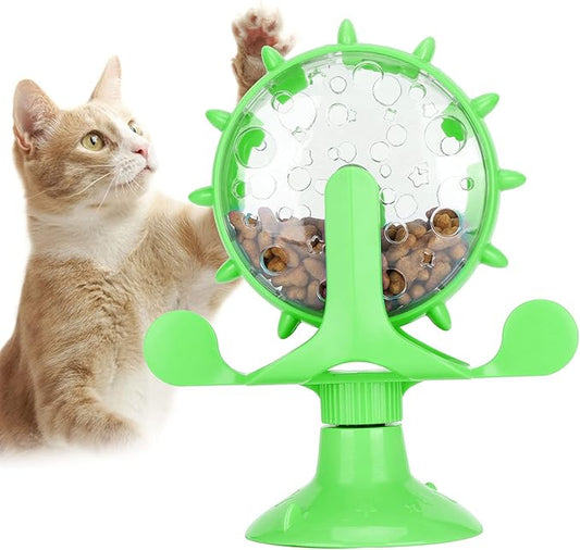 Pet Toy, Rotation Cat Puzzle Toy Food Leakage Pet Cat Leaking Toy Interactive Cat Toys Pet Toy, Ferris Wheel Food Dispensing Pet Slow Feeder Toy with Automatic 360° Turntable for Pet Trainer (Green)