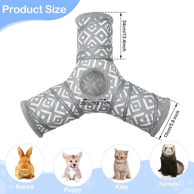 Glittme Cat Tunnel, 3 Way Cat Tunnels for Indoor Cats with 3 Toy Balls, Peekaboo Cat Cave, Collapsible Cat Tubes and Tunnels for Cat, Puppy, Kitty