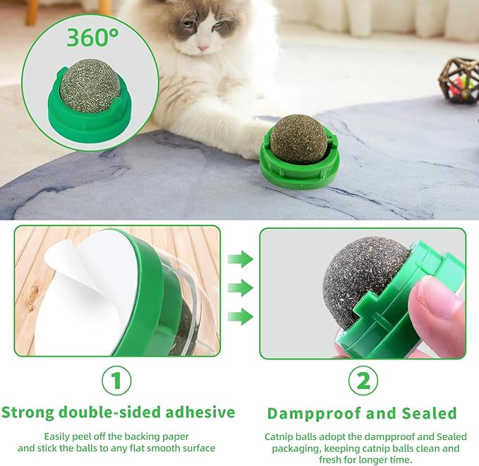 Catnip Toys Balls 4 Pcs, Extra Cat Energy Ball,Cat Toys for Indoor Cats, Healthy Kitty Teeth Cleaning Dental Chew Toys,Cat Wall Catnip Balls