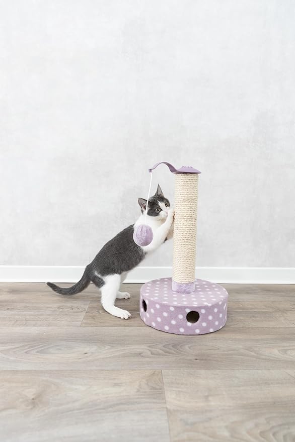 TRIXIE Junior Scratching Post Fleece Ideal for Small Cats and Kittens, Cat Scratcher with Toys