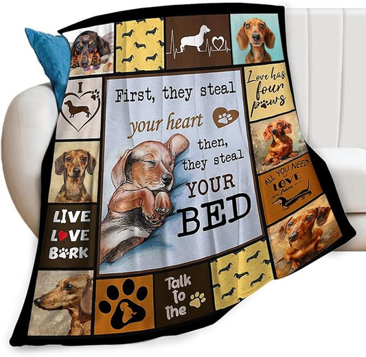 Dog Print Blanket Cute Dachshund Throw Blankets for Couch Sofa Bed Stuff Decor Lightweight Soft Cozy Fleece Plush Warm Flannel Bedding Blanket Gifts for Baby Girls Boys Kids Adults 50"x60"