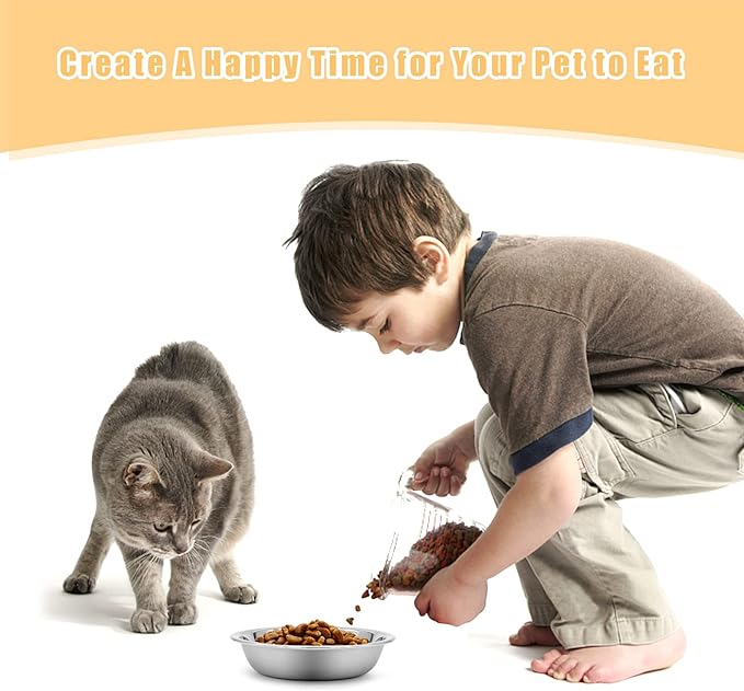 12 PCS Cat Bowls Whisker Friendly, Shallow Wide Flat Cat Food Bowls Stainless Steel,Metal Cat Dishes Whisker Fatigue Relief,Replacement Basic Cat Plates for Elevated Stand,Dishwasher Safe…