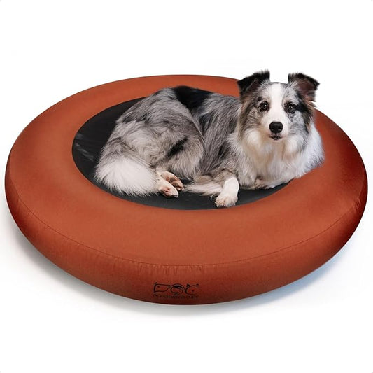 Elevated Dog Bed,Inflatable Dog Bed Raised,Pet Cushion Sofa for Large Dogs,Portable Dog Cot Doughnut Round Stand,Waterproof Dog Bed Frame for Indoor,Outdoor(Brown)