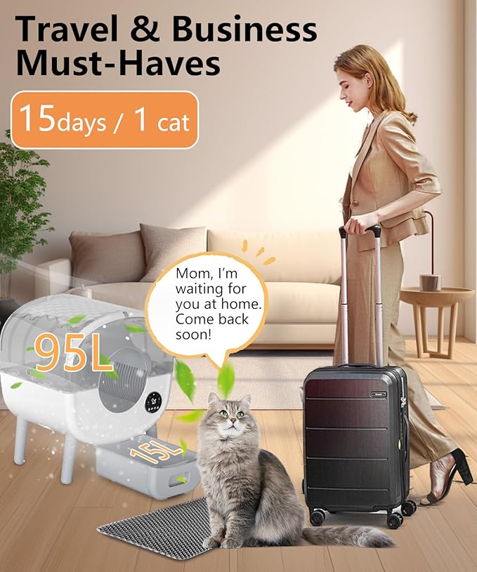 110L Automatic Litter Box-Robot for Multiple Cats, Self-Cleaning Cat Litter Box, Large Electric Kitty Litter Box-APP Control, Odor-Free, Liner & Litter Mat & Aromatherapy Box