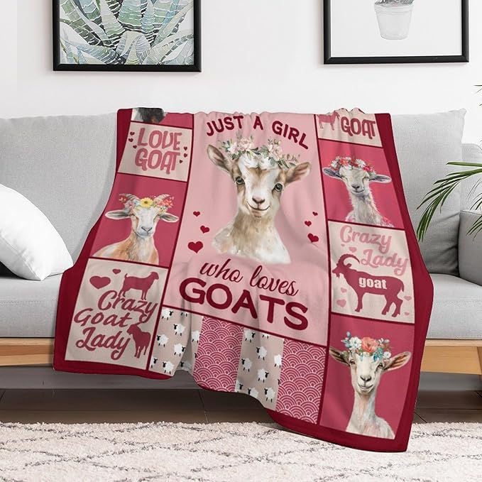 Goat Blanket Just A Girl Who Loves Goats Cute Pink Sheep Lamb Animal Print Throw Blankets for Sofa Stuff Decor Soft Cozy Fleece Plush Warm Flannel Gifts for Baby Girls Kids Women Adults Lover 50"x60"