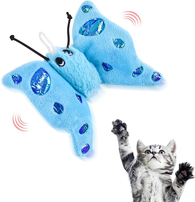 ORSDA Cat Toys, Cat Wand Toy for Indoor Cats, Replacement Cat Teaser Toys, Interative Cat Toy for Cats with Bell, Cat Feather Toy for Cats to Chase and Exercise(Blue Butterfly)