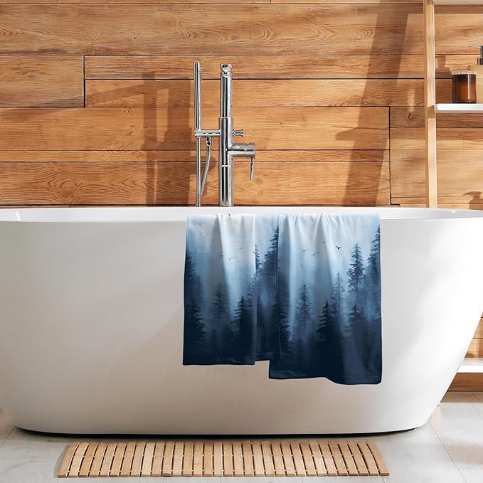 Blue Misty Forest Hand Towels Set of 2 Nature Mountain Soft Guest Face Bath Towel Kitchen Dish Towels Spa Home Bathroom Decorations