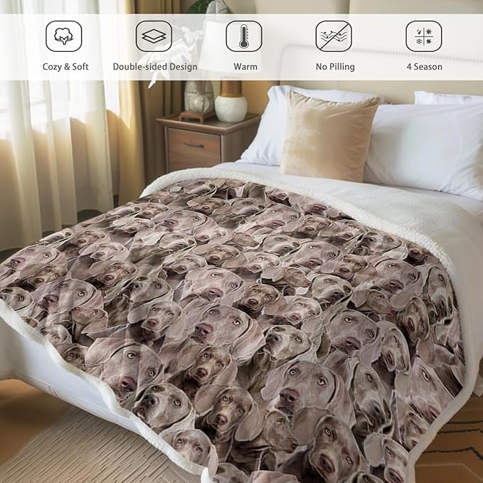 BlessLiving Weimaraner Fuzzy Dog Blanket for Kids Adults - Cute Puppy Fleece Blanket with Animal Pattern - Reversible Sherpa Couch Sofa Bed Throw (50 x 60 Inches)