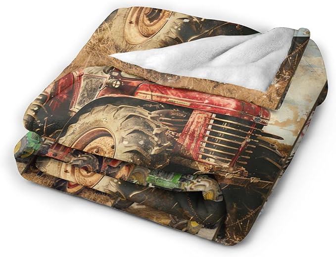 Farm Truck Blanket Retro Truck Throw Blanket Truck Stuff Merch Cozy Print Flannel Fleece Soft Plush Fuzzy Warm Lightweight Bedding Truck Gifts for Women Girls Men Kids 50"X40"