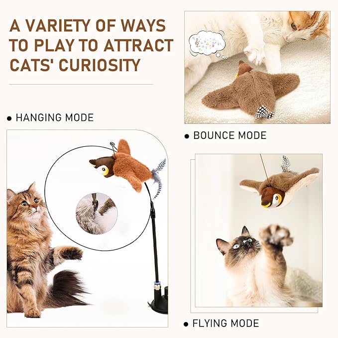 Simulated Chirping Bird Cat Toy,Flapping Chase Bird Cat Toy,Chirping Bird Cat Toy Flapping Wings,Flying Interactive Flapping Chirping Bird Cat Toy,Electric Sparrow Shaking Bird for Bored Indoor Cats