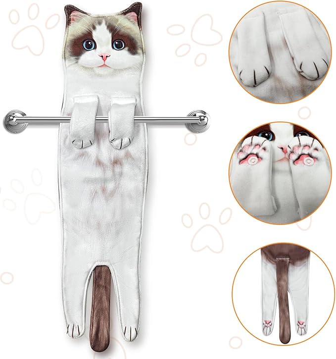 PAT JUUMG Funny Cat Hand Towels for Bathroom & Kitchen Decor - Super Absorbent Soft - Housewarming & Cat Lovers' Gifts
