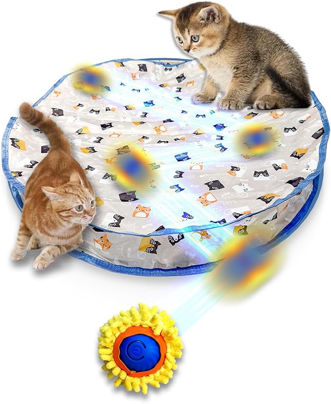 Interactive Cat Toys for Indoor Cats, Automatic Motion Cat Ball Toy with Play Pouch, Hide and Seek Cat Toy with Plush Shell, Rechargeable Kittens Toy, Simulated Hunting Cat Toys