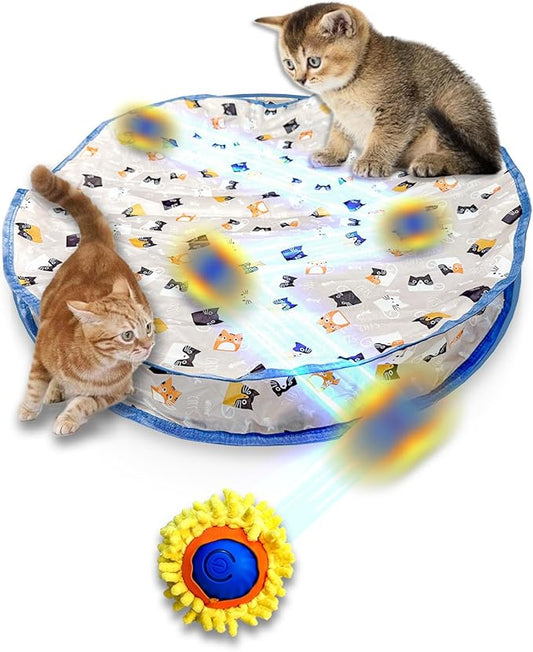 Interactive Cat Toys for Indoor Cats, Automatic Motion Cat Ball Toy with Play Pouch, Hide and Seek Cat Toy with Plush Shell, Rechargeable Kittens Toy, Simulated Hunting Cat Toys