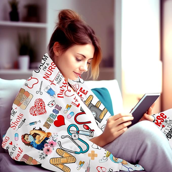 Nurse Gifts Blanket for Women Blankets Throw Plush Stuff Nurse Practitioner Gifts Best Nurses Ever Nurse's Day Gift for Nurses Graduation Appreciation Gift Ideas 80"X60"