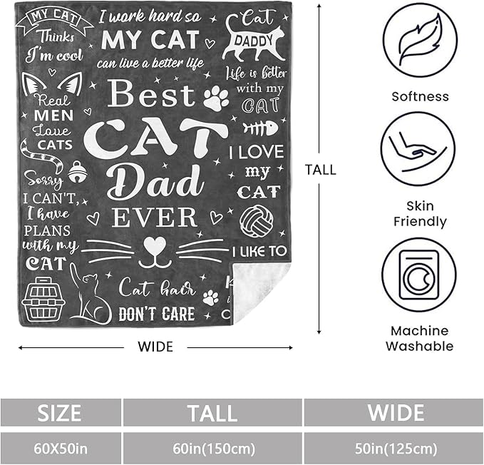 Mosslink Cat Dad Gifts for Men, Cat Lover Gifts for Men, Cat Gifts for Cat Lovers, Cat Themed Gifts for Men, Cat Daddy Gifts, Birthday for Cat Lover, Best Cat Dad Ever Blanket 60"x50"