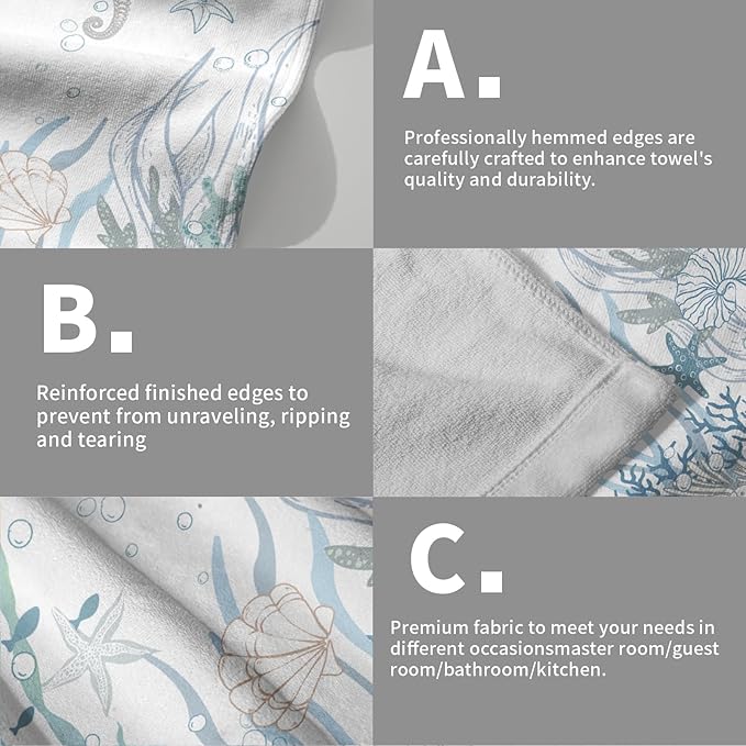 Nautical Coastal Hand Towels Set of 2 Coral Seahorse Decorative Fingertip Face Towels Kitchen Dishcloth for Bathroom Hotel Spa Decor Gift