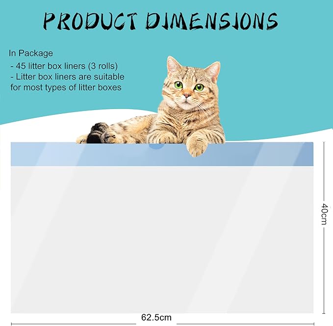 45 Count Waste Bags for Self-Cleaning Cat Litter Box, Replacement Extra Large Cat Litter Box Liners, Cat Waste Bags for Automatic Cleaning Cat Litter Boxes 6.2 x 2 Inches（3Packs/45 Counts）