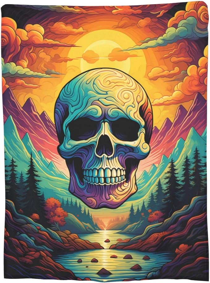 Skull Blanket Gifts for Adults Kids Sugar Skull Gothic Skeleton Flannel Throw Blankets Soft Fuzzy Lightweight for Home Decor Couch Bed Sofa 80x60 Inches
