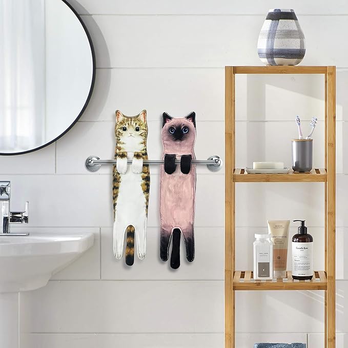 PAT JUUMG Funny Cat Hand Towels for Bathroom, Kitchen Decor: Cute Decorative, Super Absorbent Soft Hanging Towels - Women's Gift for Cat Lovers (Siamese Cat)
