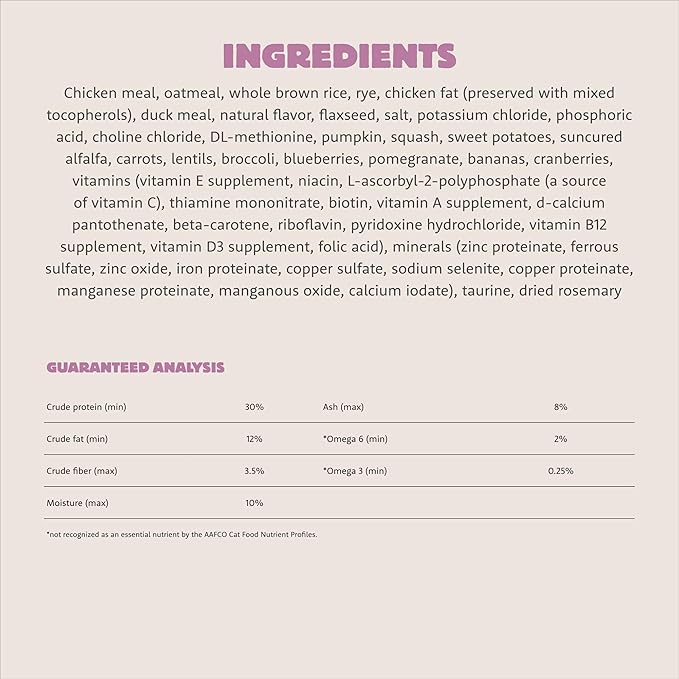 Meadow Roast, Dry Cat Food, Chicken Meal and Duck Meal Adult Recipe with Grains, 3 lb Bag