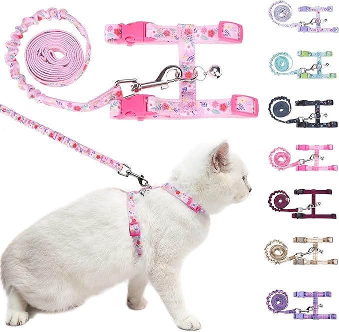 BEAUTYZOO Cat Harness and Leash Set Escape Proof for Walking, Kitten Soft Adjustable Vest Harnesses for Small Medium Large Cats, Easy Control Breathable Plaid Ribbon Nylon for Outdoor Indoor Use