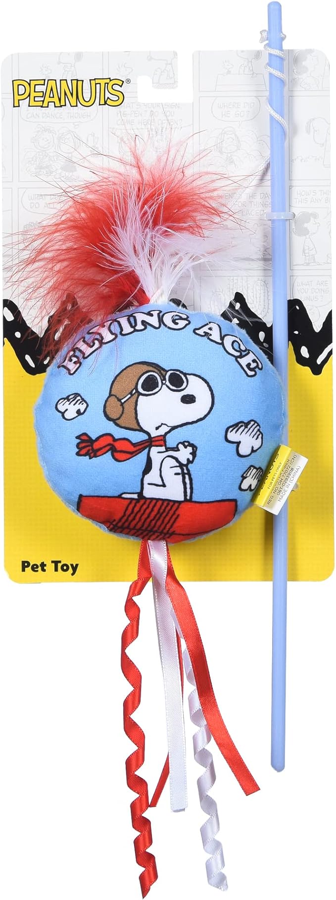 Peanuts Snoopy Catnip Wand Cat Toy Interactive Toy for Cats, Dancing Teaser with Ribbons | Cat Exercise Toy with Feathers and Catnip, 12 Inch (FF19710)