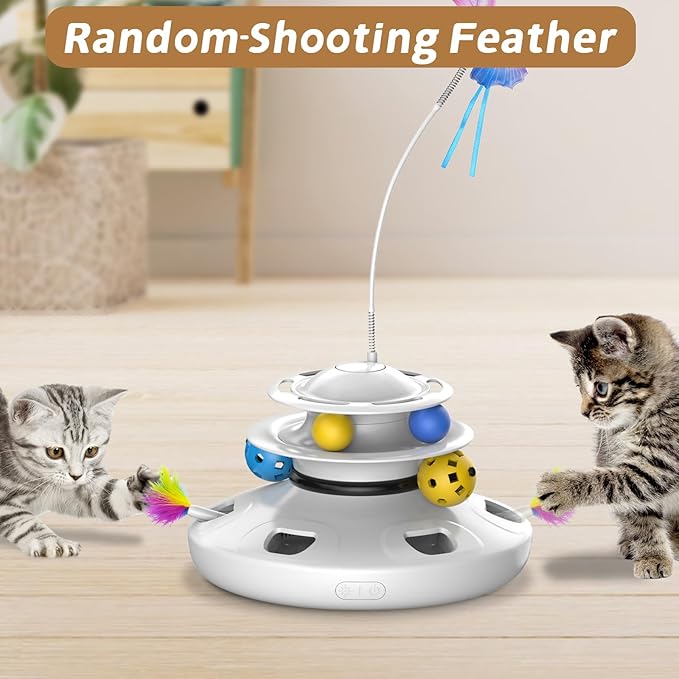 Cat Toys, 4-in-1 cat Interactive Toy for Indoor Rechargeable Automatic with Fluttering Butterfly Random Moving for Bored Indoor Adult Cats Kittens All Breeds White