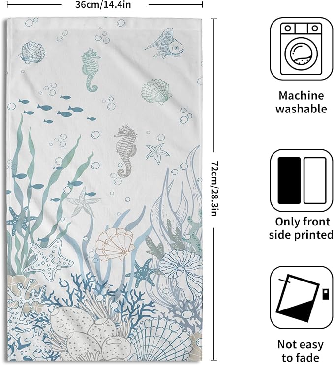 Nautical Coastal Hand Towels Set of 2 Coral Seahorse Decorative Fingertip Face Towels Kitchen Dishcloth for Bathroom Hotel Spa Decor Gift