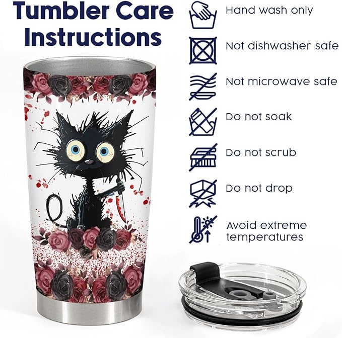 34HD Crazy Cat Tumbler with Lid, 20 oz Stainless Steel Vacuum Insulated Put You In The Trunk Mug, Funny Gifts for Cat Lover Women Men, Black Kitty Gifts for Birthday Halloween Christmas