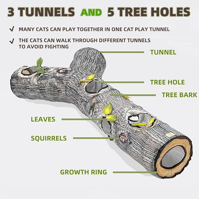 Cat Tunnels for Indoor, Large 3 Way Cat Tube Self Play, Cat Play Tunnel Toy for Indoor Exercise, Collapsible Interactive Peephole Pet Tunnel for Cat Kitty Kitten Puppy Rabbit L 59"