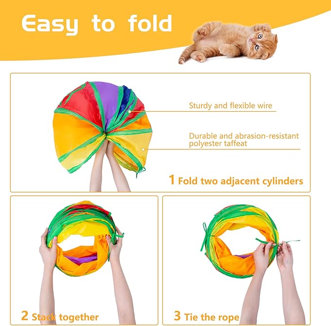 Sheldamy Cat Tunnel, S-2-Way Cat Tunnels for Indoor Cats, Collapsible Cat Play Tunnel, Interactive Toy Maze Cat House with 1 Play Ball for Cats, Puppy, Kitty, Kitten, Rabbit (Multicolor)