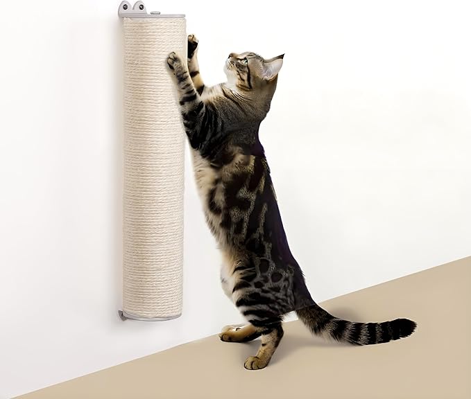 Sisal Rope Sturdy Cat Scratching Post - Wall Scratchers for Indoor Cats, 1 Tie Vertical Cat Climbing Pole, Cat Wall Furniture