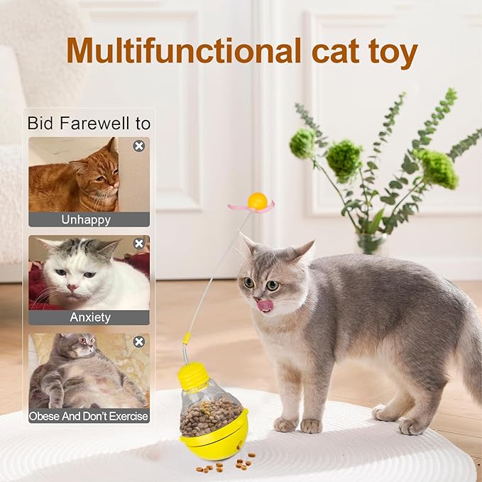 Indoor Interactive Cat Toys for Cats to Play Indoors and Exercise - Relieve Boredom, Cat Treat Toy with Feather and Balls-Yellow