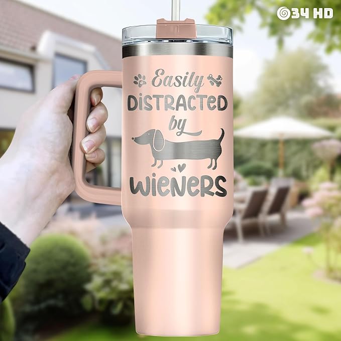 34HD 40oz Dachshund Mom Tumbler with Handle and Straw, Vacuum Insulated Doxie Coffee Mug with Lid, Birthday Gifts for Weiner Owners, Funny Gifts for Dog Mom Mothers Day Women
